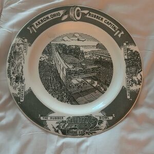 Vintage Akron Ohio Souvenir Plate - Green and White